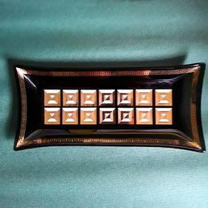 Glass Small Tray w/ Gold and White Square Pattern